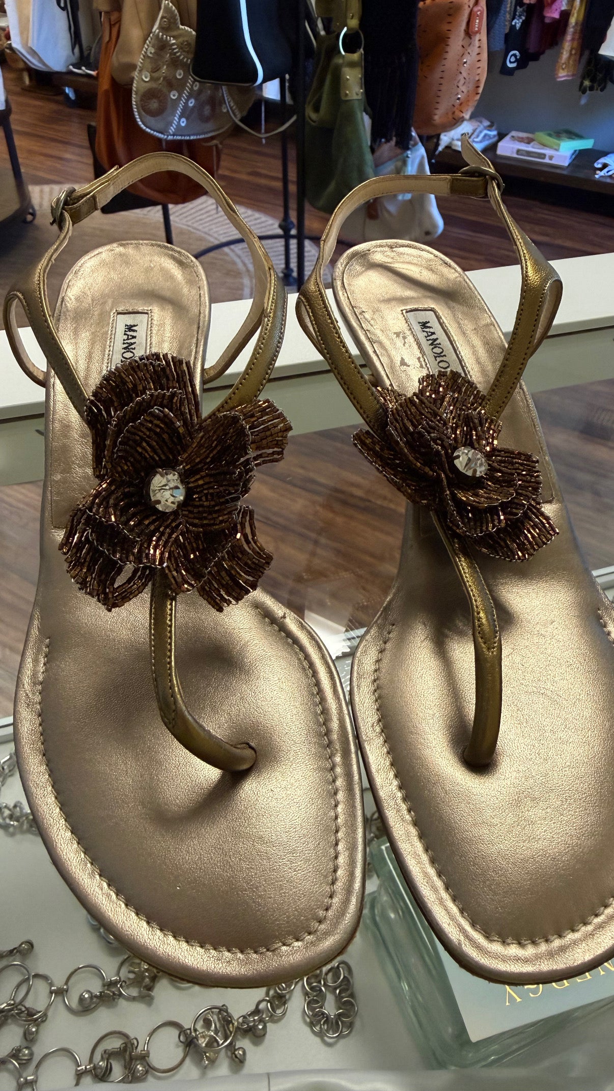Manolo Blahnik beaded kitten heel