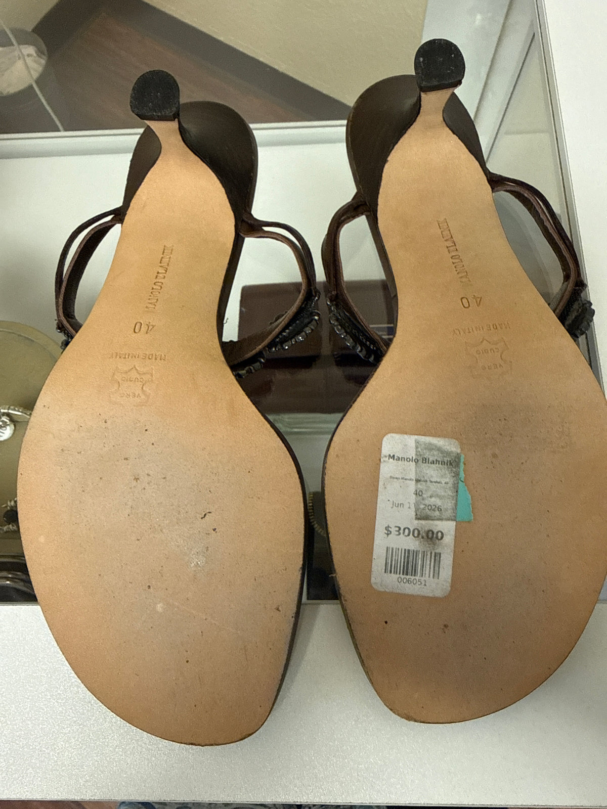 Manolo Blahnik Embellished Leather Thong