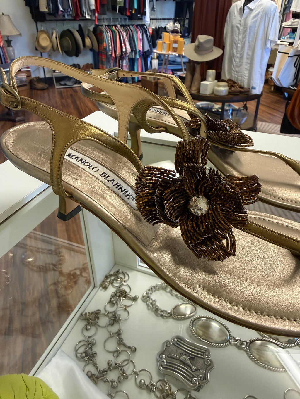 Manolo Blahnik beaded kitten heel