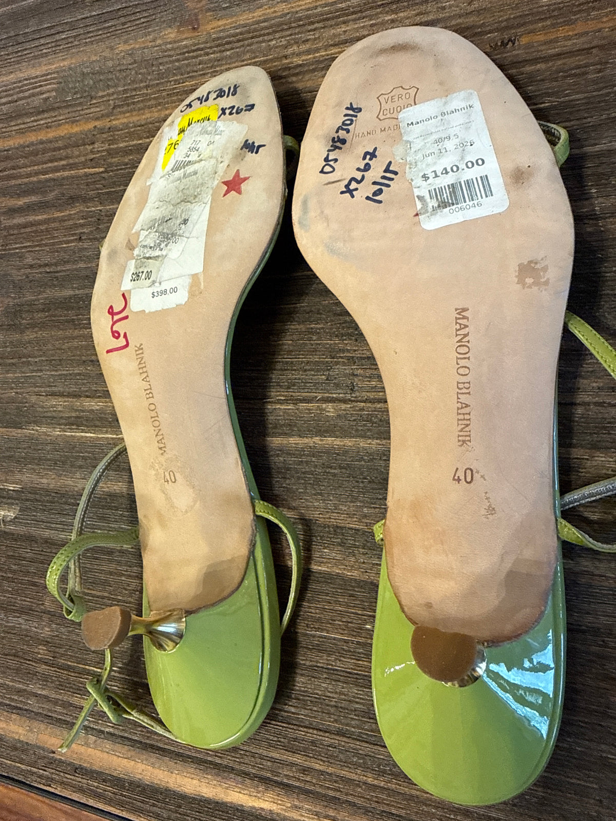Manolo Blahnik Green Patent Strappy Sandals