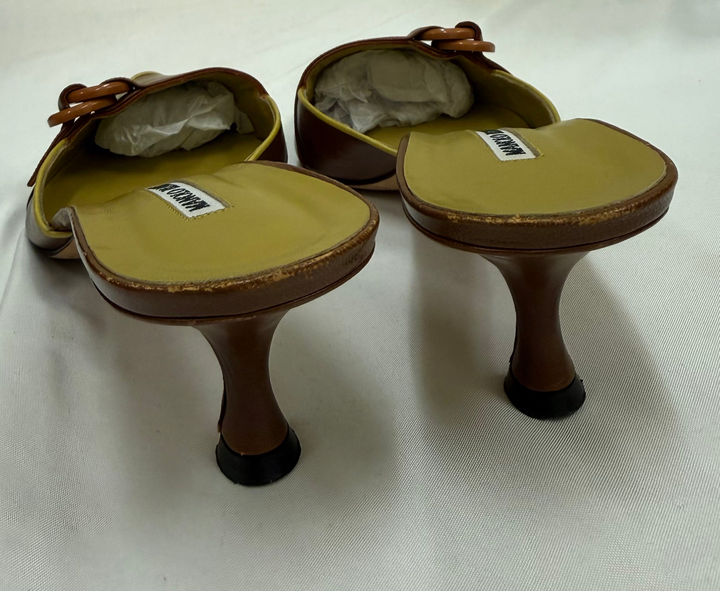 Manolo Blahnik Brown Leather Pointed-Toe Mule Heels – Size 41