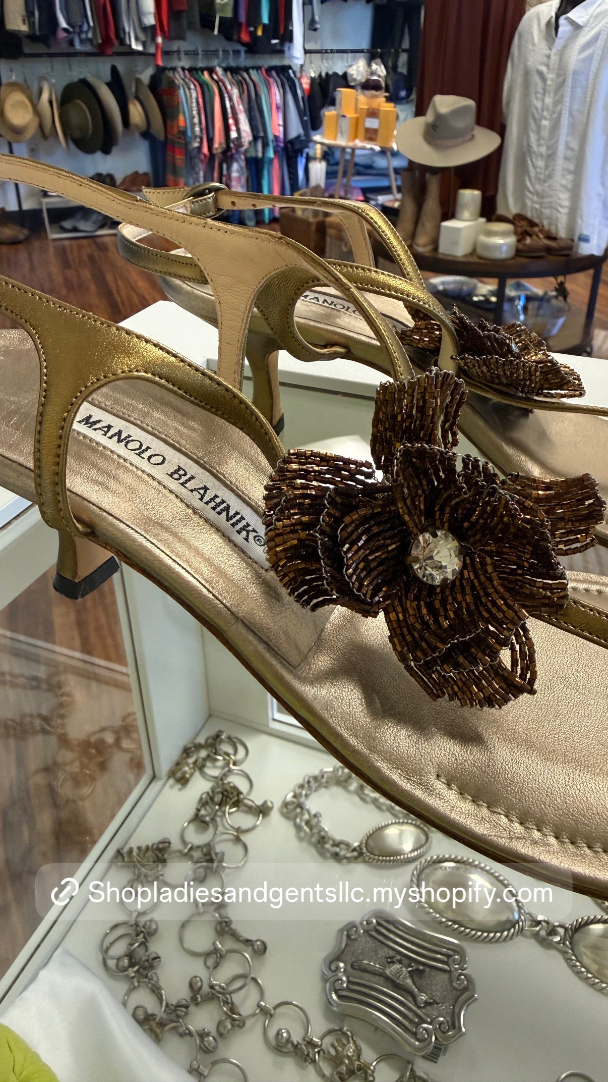 Manolo Blahnik beaded kitten heel