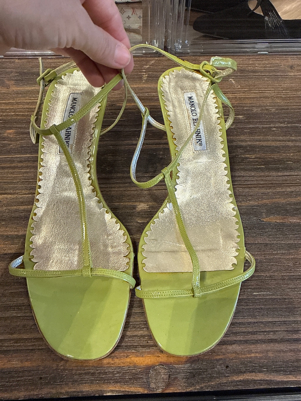 Manolo Blahnik Green Patent Strappy Sandals