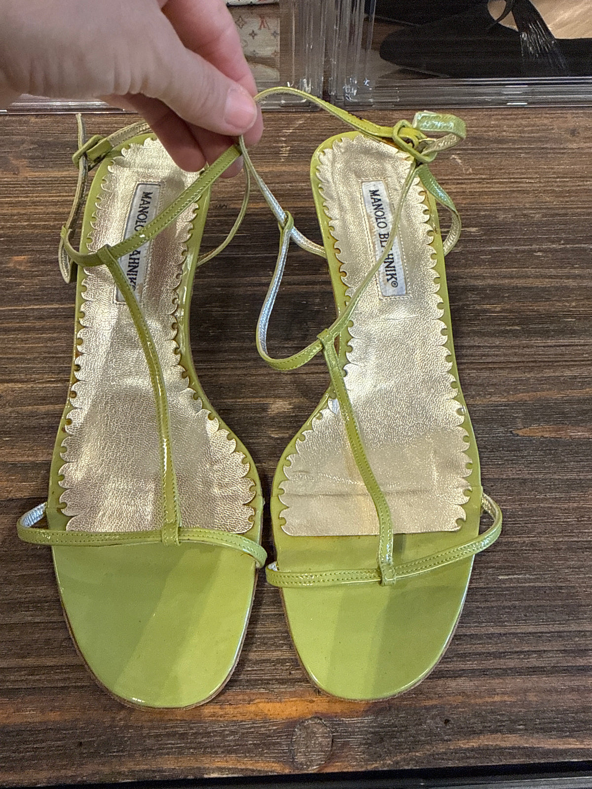Manolo Blahnik Green Patent Strappy Sandals