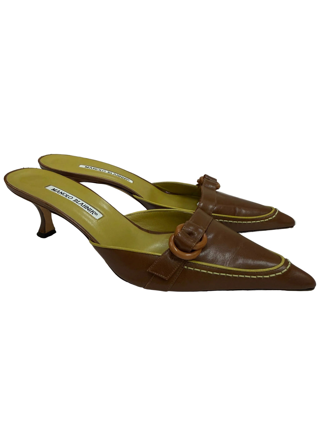 Manolo Blahnik Brown Leather Pointed-Toe Mule Heels – Size 41
