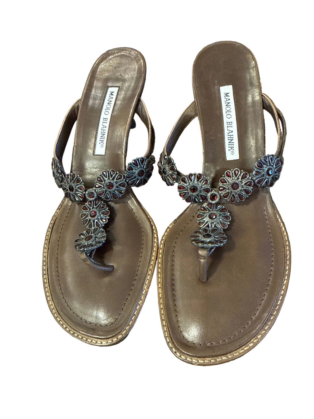Manolo Blahnik Embellished Leather Thong
